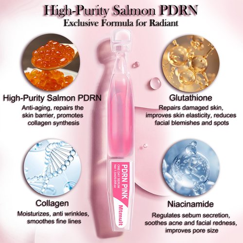 Mtmult Salmon PDRN Serum, Salmon DNA for Face, PDRN Serum - Intense Firming, Repairing, Moisturizing with Collagen, Glutathione, Hyaluronic Acid, 0.05 fl.oz x 10