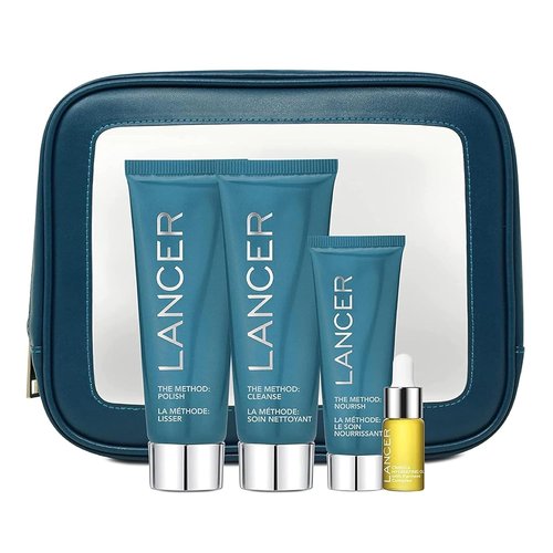 Lancer Skincare The Method Intro Kit - 3-Step Anti-Aging Facial Exfoliator, Cleanser & Moisturizer for Glowing Skin