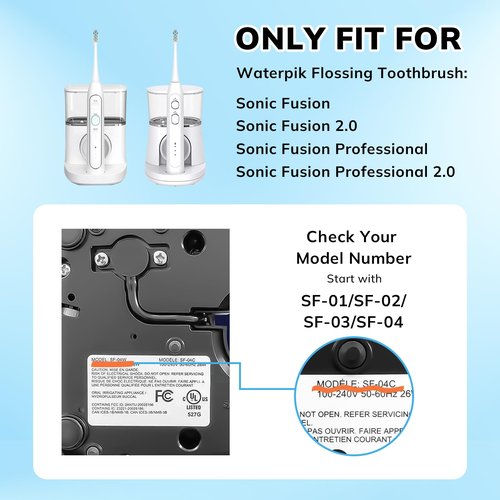 Replacement Flossing Toothbrush Heads with Covers for waterpik Sonic Fusion SF01/SF02 and Sonic Fusion 2.0 SF03/SF04,6 Count,White