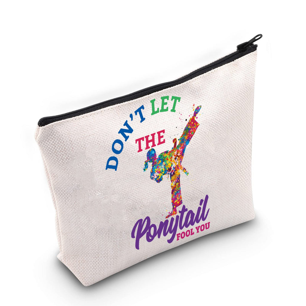 WZMPA Karate Girl Cosmetic Makeup Bag Karate Lovers Gift Dont Let The Ponytail Fool You Martial Arts Zipper Pouch For Women Girls (Ponytail Fool You)