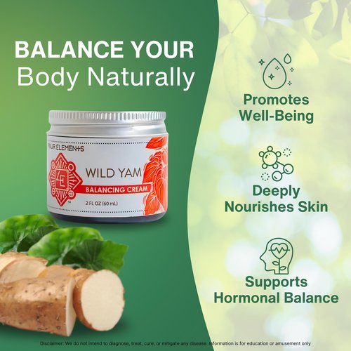 Four Elements 4E Wild Yam Balancing Cream, 2 OZ - 1st Place Winner at the 2023 International Herb Symposium for Creams and Salves! Proudly Farmed, Crafted and Packaged in WI, USA.