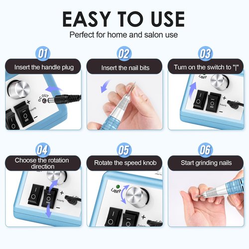 Subay 30000RPM Nail Drill Professional Electric File Acrylic Nails Kit for Acrylic Nails Remove Nail Gel Polish Manicure for Salon Home with 100pcs Sanding Bands, Dark Blue