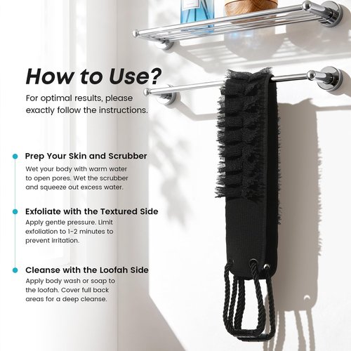 eaxun Back Scrubber with Handles for Shower, 40 Inches Dual-Sided Back Washer with Exfoliating Texture and Loofah for Men, Women and Elderly, Bath Back Exfoliator Body Cleaner for Deep Cleansing