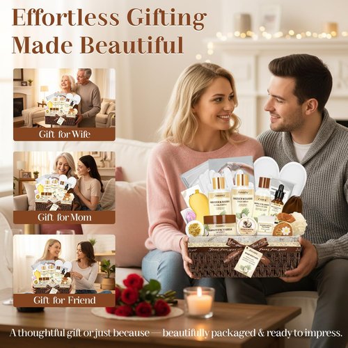 Jorceray 22PCS Valentines Day Spa Gift Baskets for Women, Luxury Bath and Body Gift Basket Set for Women Coconut Vanilla Spa Kit Relaxing Spa Self Care Gift for Her Wife Lover Mom Sister Friend