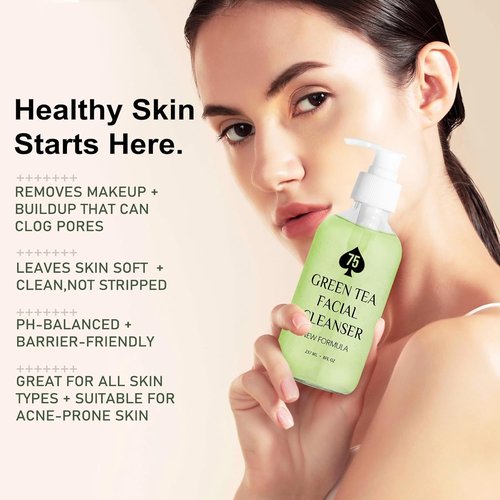 Skiennix Green Tea Face Wash - Hydrating Cleanser with Vitamins A, C, E & Kale Extract | 237ML/8 oz