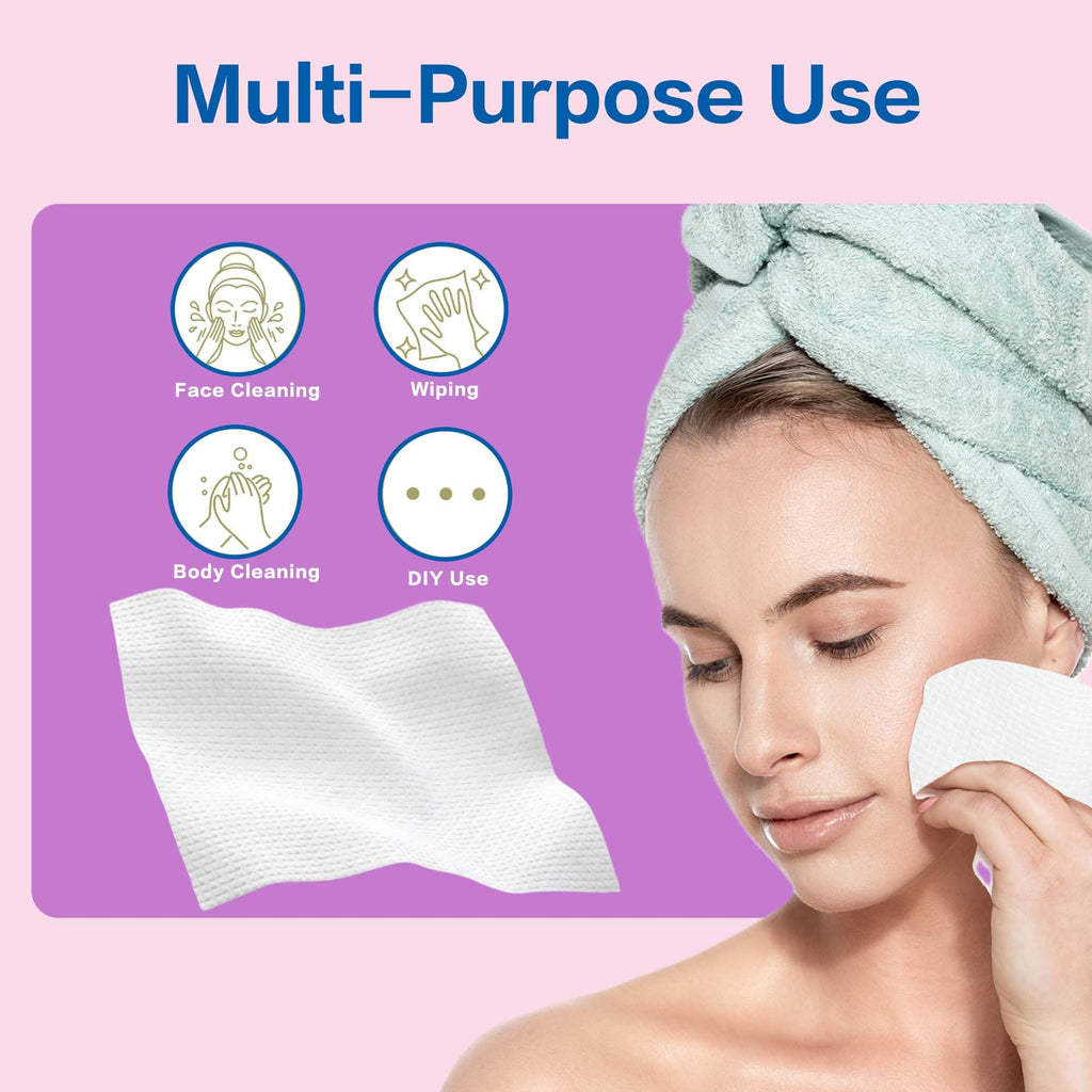 Vinda Face Towels, Disposable, XL facial towels, 50 Count - Thick 100% Rayon Fabric Dry Wipes for Sensitive Skin & Makeup Removal