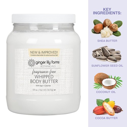 Ginger Lily Farms Whipped Body Butter - Ultra-Hydrating, 100% Vegan & Cruelty-Free, 59 Ounces