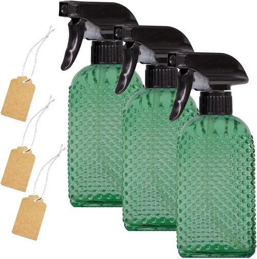 Skiennix Plant Mister Glass Spray Bottle - 3 Pack 13oz Reusable Green | Adjustable Nozzle for Indoor Plants & Gardening