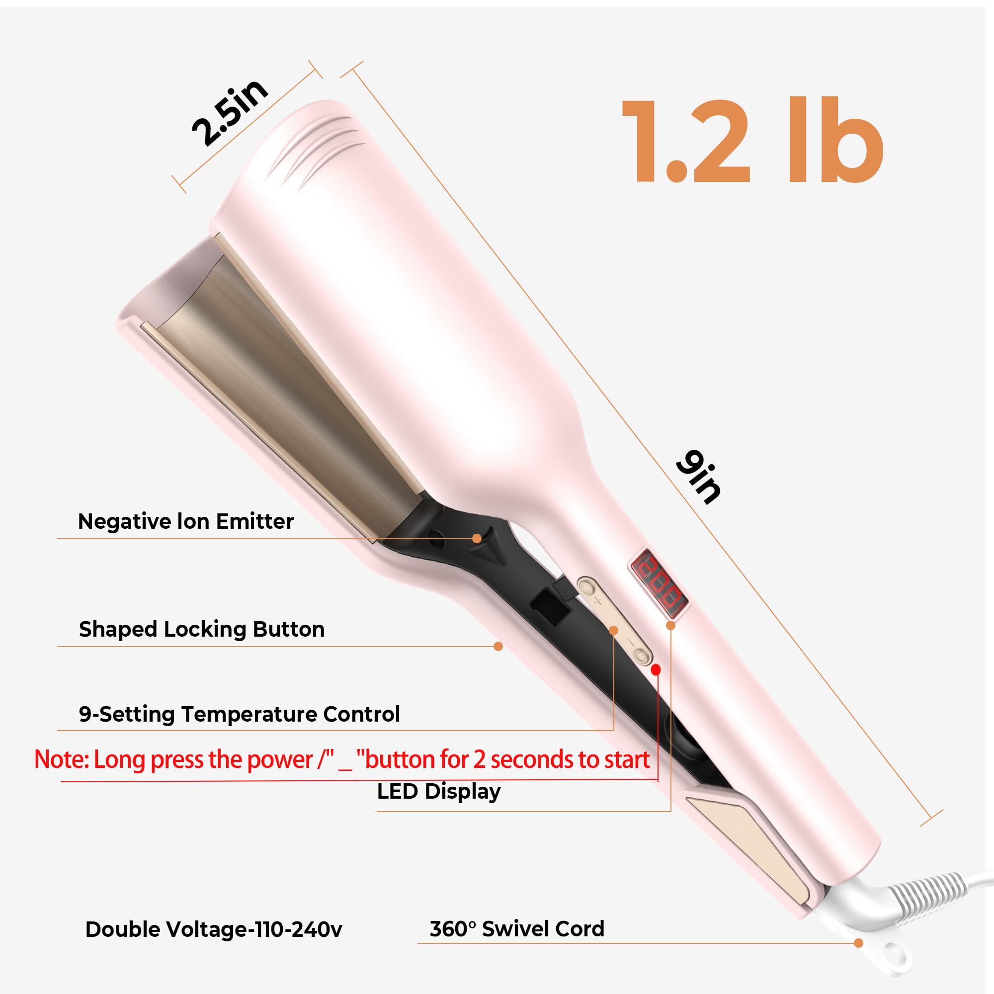 Waver Hair Tool,Mini Waver Curling Iron，Curling Iron Hair Crimper Waver，Ionic Deep Waver Curling Wand with Ceramic 2 Barrel for Women，Double Voltage, Easy to Use, Pink, 1.25 Inch