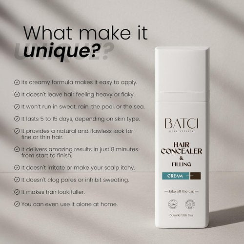 Batci Hair Concealer Cream - Non-Fiber Scalp Touch-Up for Thinning Hair & Bald Spots | 1 fl oz (30ml)