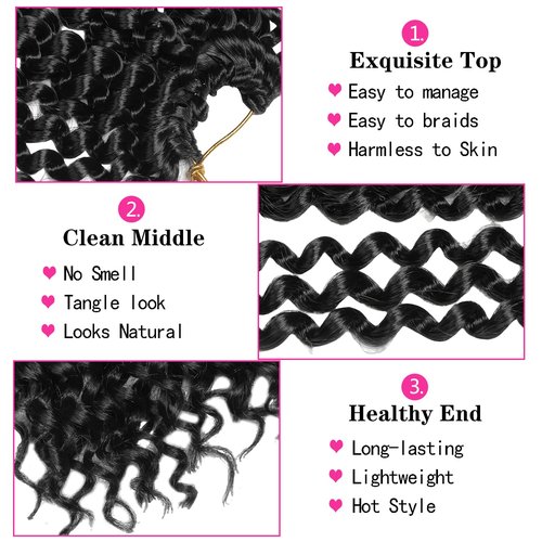 Ubeleco Passion Twist Hair 24 Inch 154 Strands Water Wave Crochet Hair for Black Women 7 Packs Long Bohemian Curly Braiding Hair Spring Twist Crochet Braids Hair Extensions (24inch,1B)