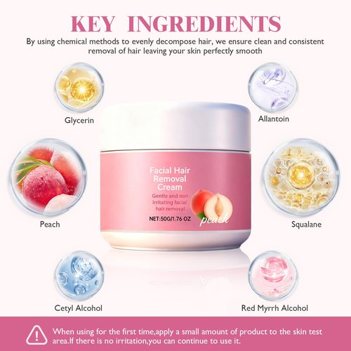 2PC Facial Hair Removal Cream, Natural Aloe Vera & Chamomile Quick Gentle Fast-Acting Hair Remover Cream for Face & Lip, Moisturizing Nourishing Non-sticky, Effectively smooths skin (2)