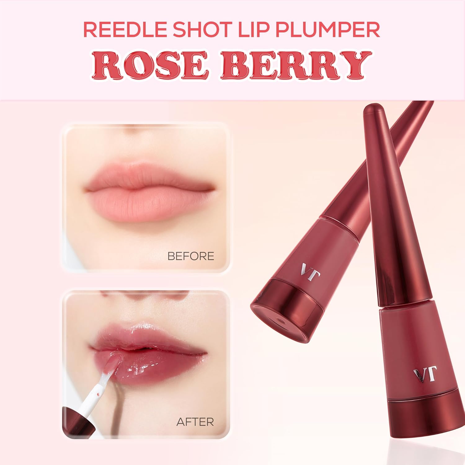 VT COSMETICS Reedle Shot Lip Plumper - Hydrating Rose Berry Lip Gloss with Jojoba Oil & Hyaluronic Acid | 0.15 oz.