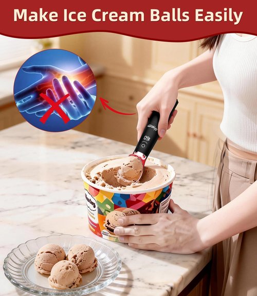 Skiennix Heated Ice Cream Scoop - Rechargeable Electric Scooper with Drip-Proof Stand & 3 Heating Levels