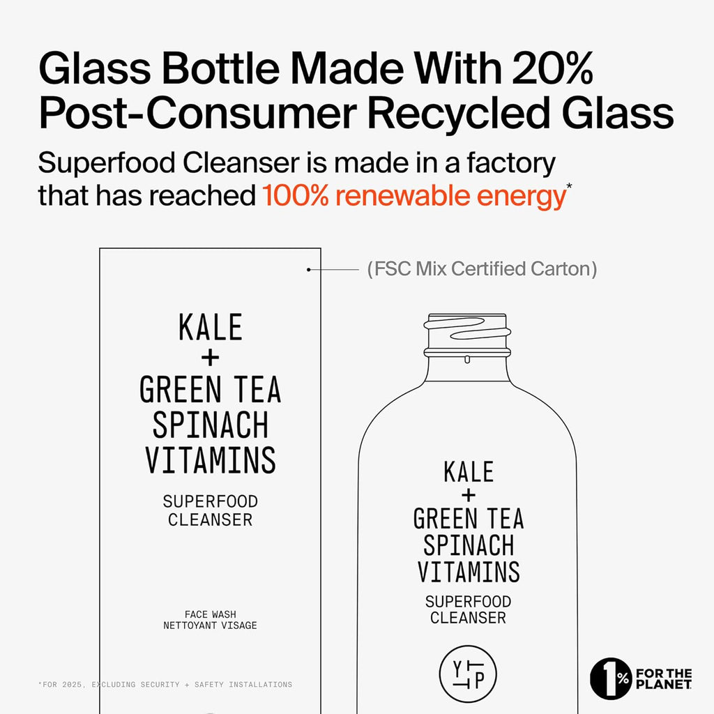 Youth To The People Superfood Facial Cleanser - Kale & Green Tea Daily Face Wash for Glowing Skin, pH Balanced, Sulfate-Free