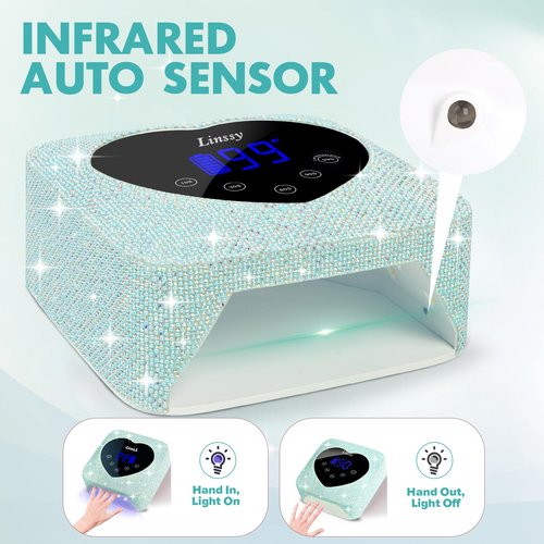 Linssy UV LED Nail Lamp, 72W Cordless Nail Lamp Nail Dryer with 5 Timer Settings, Large Heart Shape Smart LCD Screen with Touch Control UV Light for Gel Nails, Professional LED Nail Lamp (Blue)
