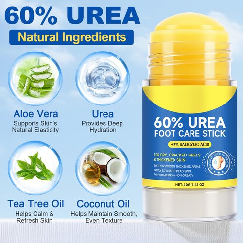 60% Urea Cream Stick with 2% Salicylic Acid, Maximum Strength Urea Foot Cream for Dry Cracked Heels, Callus Remover, Rapidly Softens the Hardest, Thickest Skin. Visible Smoothness in Days, Non-Greasy