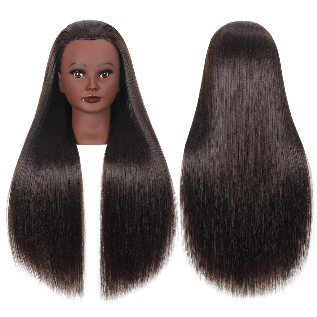 WeiRan 26"-28" Mannequin Head Styling Head with Hair Cosmetology Manikin Doll Training Head for Hairdresser Practice Braiding Free Clamp Holder and Comb (a01-block)