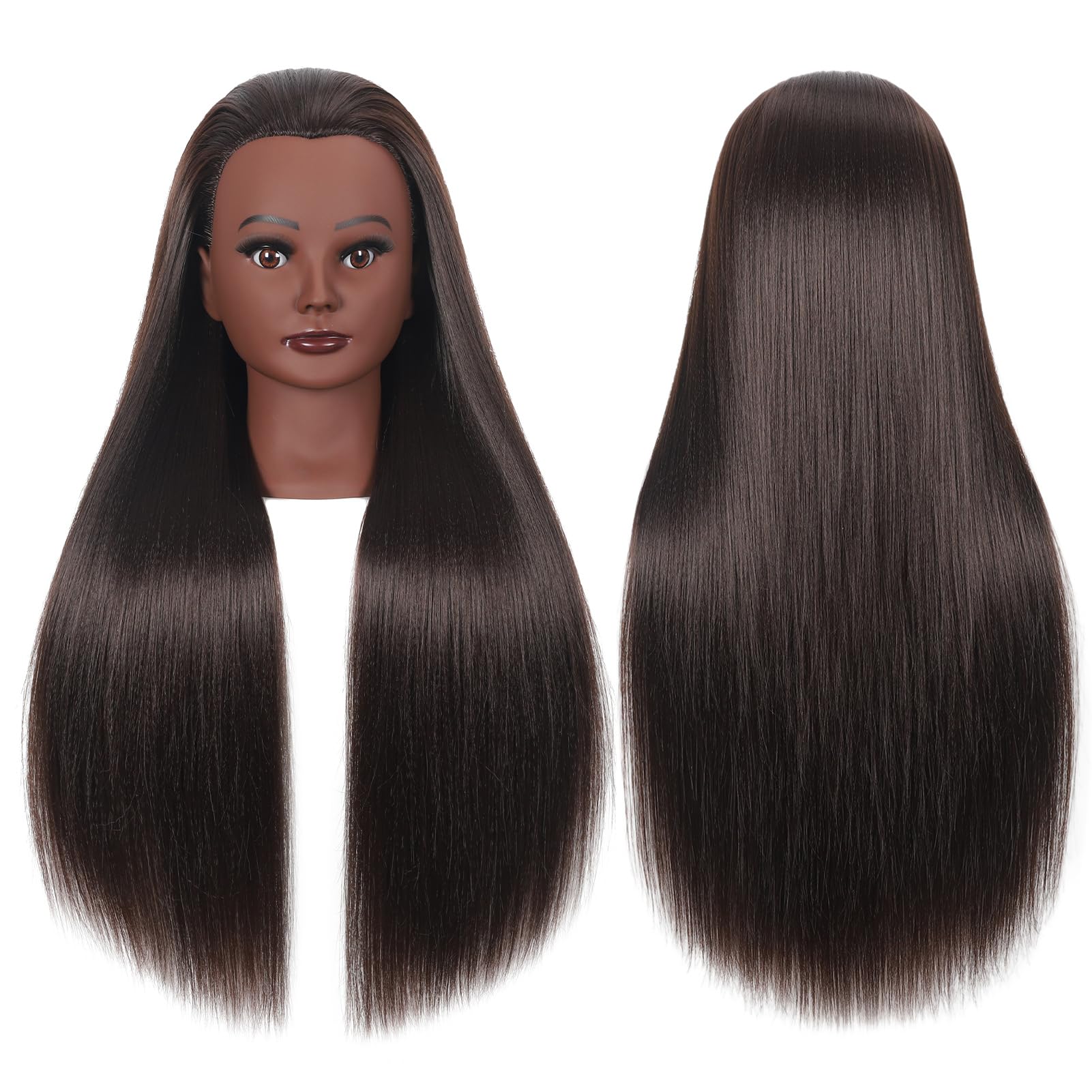 WeiRan 26"-28" Mannequin Head Styling Head with Hair Cosmetology Manikin Doll Training Head for Hairdresser Practice Braiding Free Clamp Holder and Comb (a01-block)