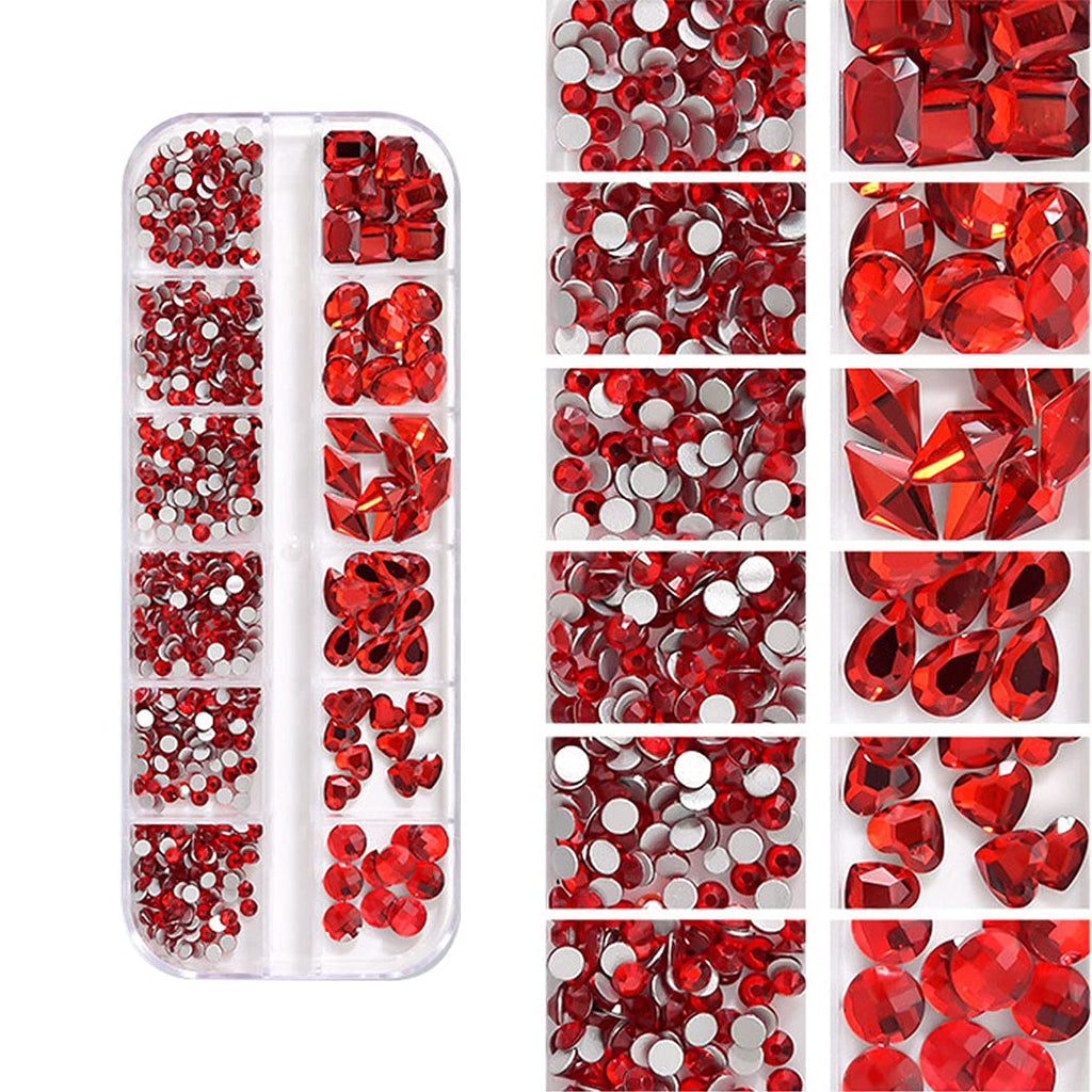 WOKOTO 2 Box Flat Back Champagne And Red Nail Rhinestones And Crystal Set For Acrylic Nails, Fake Nail Diamonds Rhinestones Set With Nail Tweezers And Pencils Kit For Girls Women