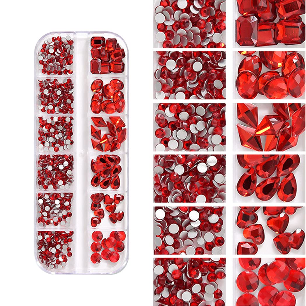 WOKOTO 2 Box Flat Back Champagne And Red Nail Rhinestones And Crystal Set For Acrylic Nails, Fake Nail Diamonds Rhinestones Set With Nail Tweezers And Pencils Kit For Girls Women