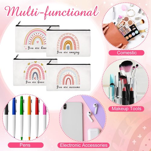 Reginary 20 Pcs Makeup Bags Bulk for Women Rainbow Canvas Cosmetic Bag Inspirational Roomy Makeup Bags with Zipper Pouch Travel Toiletry Bag for Christmas Birthday Appreciation(Rainbow)