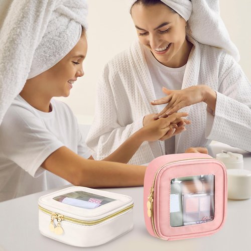 Abbylike 3 Pcs Clear Makeup Bags Travel Cosmetic Organizer Case Nylon Toiletry Bag with Zipper PVC Transparent Makeup Pouch Portable Storage Car Essentials for Women Gifts(Black, White, Pink,Small)