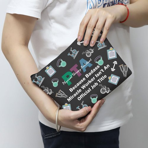 PTA Cosmetic Makeup Bag Physical Therapy Assistant Gift Physical Therapist Appreciation Gift PTA Graduation Gift (PTA Black Bag)