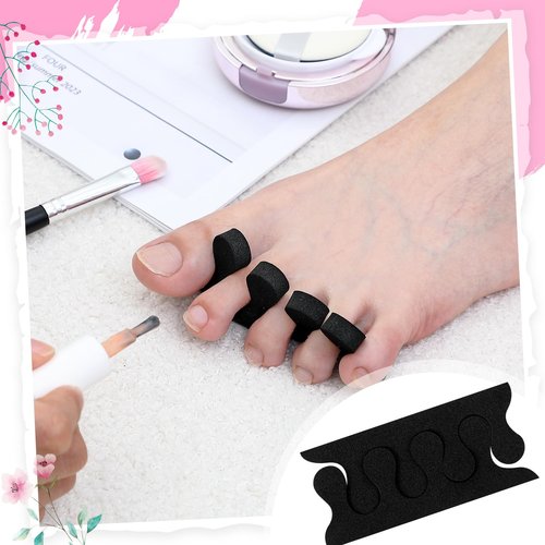 Mumufy 250 Pairs Black 500 Pcs Sponge Toe Separators Kit for Pedicure - Soft Toe Spacers, Finger Dividers for Nail Art Painting, Manicure, Toenail Polishing, Spa Treatment for Women