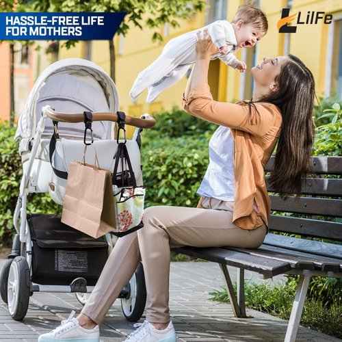 Skiennix Black Baby Stroller Hooks - Durable Multipurpose Clips for Diaper Bags | 2 Pcs Set