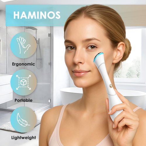 Eye Massager Wand with Heat, Vibration & Red/Blue LED, Ionic (Galvanic) Skincare Absorption, USB‑C Rechargeable with Charging Base, Helps Reduce the Look of Puffiness & Dark Circles