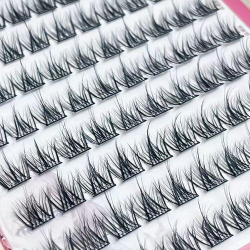 5D Self Adhesive Eyelashes, Press On Lashes, 12mm-15mm Soft Lashes, Black, No Glue Needed, Invisible Band, 100 Lash Clusters