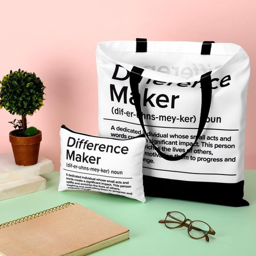 Paterr 2 Pcs Difference Maker Tote Bag Difference Maker Gifts for Women Appreciation Gifts for Employee Staff Women Holiday Valentine Gift