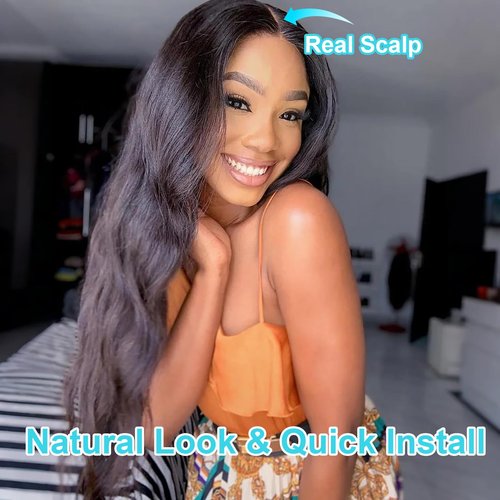 EMOL U Part Human Hair Wig Body Wave 18 Inches Upart Wig for Black Women Medium Length Brazilian Remy Human Hair Glueless Wigs Natural Black Breathable No Sew In Beginner Friendly