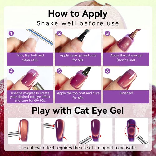 Makartt Cat Eye Gel Nail Polish - 10ml 3D Holographic Glitter Cateye Gel Polish with Magnet, Noble Purple, Long-Lasting UV/LED Soak Off for Salon & DIY - Lady Finger Grape
