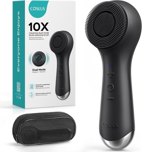 COSLUS FBS03 Facial Cleansing Brush - 2-in-1 Spin & Vibration Silicone Exfoliator | Waterproof Electric Face Scrubber for All Skin Types