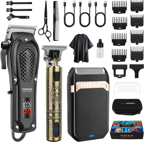 HIENA PRO Professional Hair Clippers - Cordless 3-in-1 Hair Cutting Kit with Foil Shaver | USB-C Rechargeable