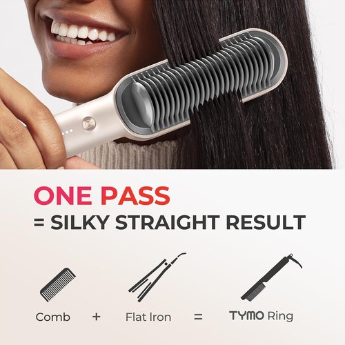 TYMO Ring Hair Straightener Brush - Fast Heating Comb with 5 Temperature Settings | Gold Finish