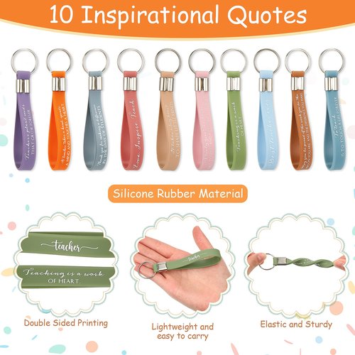 Fumete 20 Pcs Daycare Teacher Gifts Bulk, Inspirational Rainbow Makeup Bags, Silicone Keychains Zipper Canvas Pencil Pouch for Employee Thank You Gift Mothers Day Paraprofessional Appreciation Gifts
