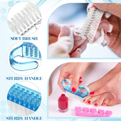 Bokon 400 Pcs Handle Grip Nail Brush Bulk Fingernail Scrub Brush for Toes and Nails Cleaner, Pedicure Scrubbing Tool Kit for Men and Women(Blue and White)