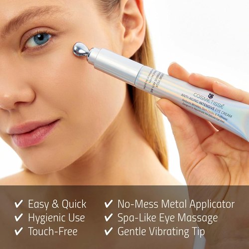 Cosmetisse Intensive Eye Cream - Vibrating Metal Applicator, Snail Filtrate & Shea Butter | Reduces Dark Circles & Puffiness (0.68oz/20ml)