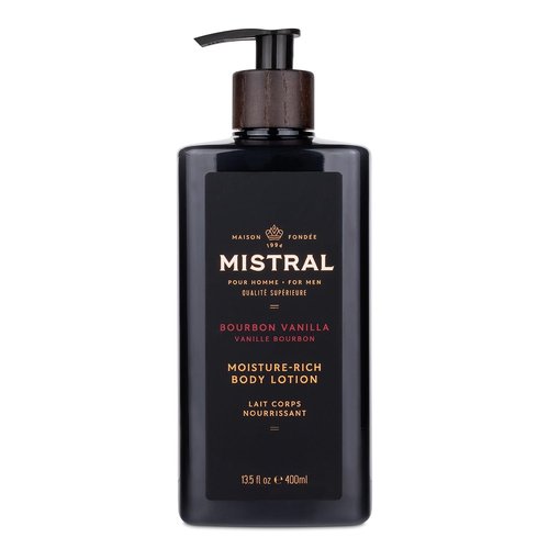 Mistral Bourbon Vanilla Body Lotion for Men - Moisture-Rich, Fast-Absorbing Formula with Shea Oil & Squalane | Natural & Paraben-Free - 13.5 fl oz
