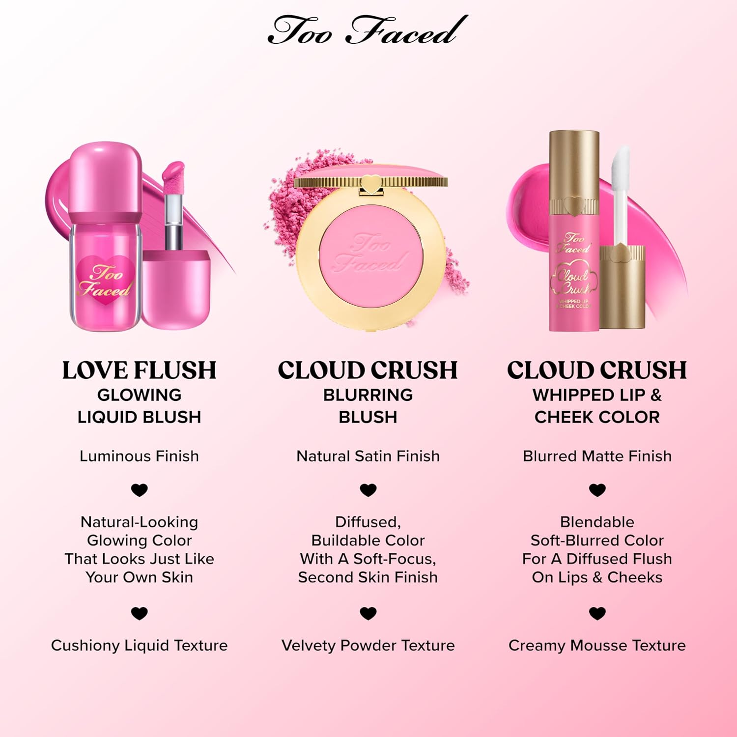 Too Faced Cloud Crush Whipped Lip & Cheek - Creamy Multi-Use Formula with Hyaluronic Oil for Longwear Flush
