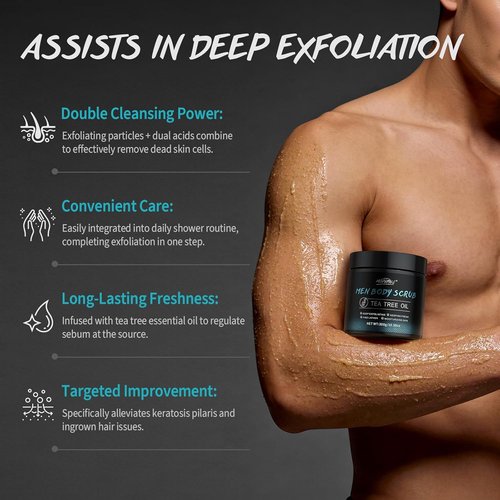 Skiennix Men’s Body Scrub - Exfoliating Tea Tree Oil Formula for Smooth Skin | 10% AHA, 2% BHA