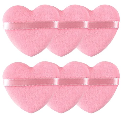 Skiennix Powder Puff - Soft Heart Shape Makeup Sponge for Loose & Mineral Powder | 6 Pieces, Pink