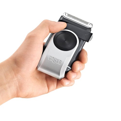 Braun MobileShave M-90 Travel Shaver - Precision Trimmer & Washable Design in Silver