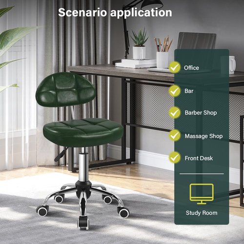 BFTOU Square Minimalist Swivel Stool with Wheel for Work SPA Shop Massage Height-Adjustable and Cost-Effective Rolling Stool Chair with Back (Green)