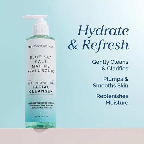 Regine Switzerland Hyaluronic Gel Facial Cleanser - Hydrating & Clarifying with Blue Sea Kale | Vegan, 8 fl oz