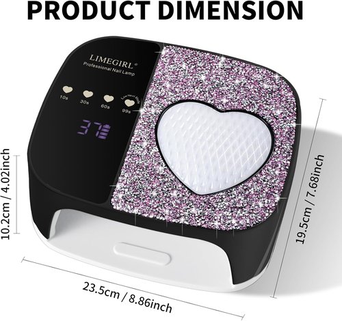 LIMEGIRL UV LED Nail Lamp Kit - Professional Fast Curing Black Dryer with 4 Timer Settings | Cordless Rechargeable Nail Art Machine for Home & Salon