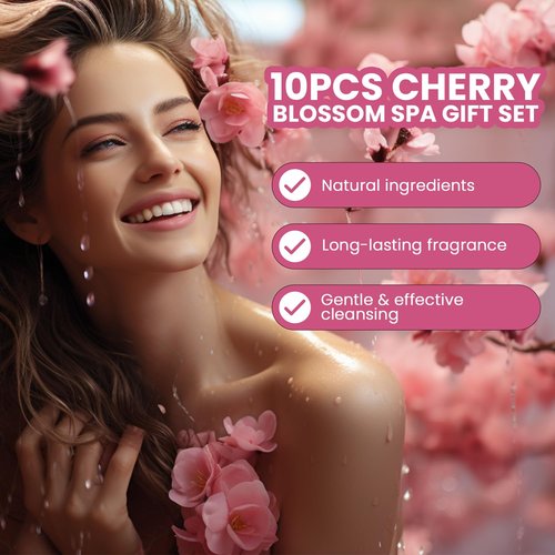 Green Canyon Spa Birthday Gifts for Women 11 Pcs Cherry Blossom Spa Gift Baskets Birthday Gift for Mom Her Friend Sister Wife Mothers Day Gifts for Her Bath and Body Gift Sets Presents for Her